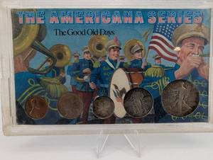 lot 136 image: Americana Series - The Good Old Days Coin Display Lincoln Cent, Buffalo Nickel, Mercury Dime