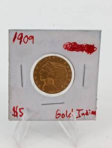 lot A-165 image: 1909 Indian Head Gold Half-Eagle $5 Coin