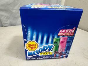lot 15 image: New Box of 30 Chupa Chups Melody Pops Musical Candy Suckers
