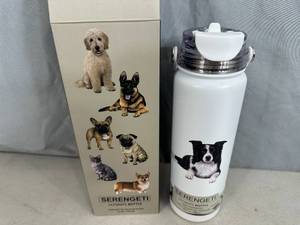 lot 70 image: New Serengeti Vacuum Insulated Stainless Steel Water Bottle - Border Collie Dog