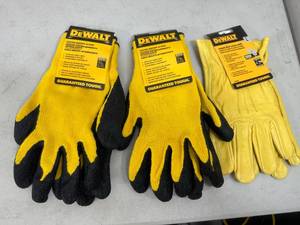 lot 236 image: New Dewalt Leather Gloves and Coated Gripper Work Gloves - Size Large