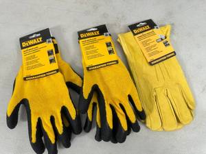 lot 251 image: New Dewalt Leather Gloves and Coated Gripper Work Gloves - Size Medium