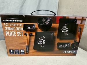 lot 252 image: New 10 pc Ceramic Sushi Plate Set