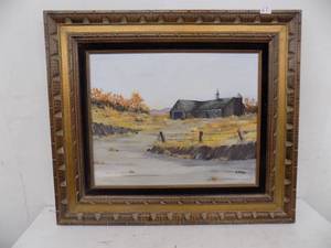 lot 67 image: Framed Oil Painting (Old Barn)   By S. Winge  28 x 24