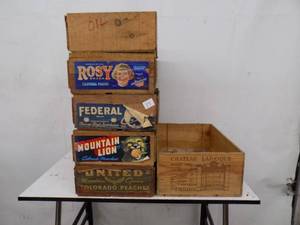 lot 77 image: 6 Wooden Crates   1 wine crate 5 fruit crates