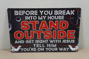 lot 79 image: Vintage Style Metal Sign - Warning