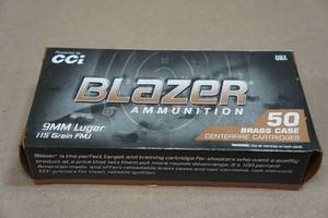 lot 166B image: 50 CCI Blazer Brass 9mm Luger 115 Gr FMJ Ammo
