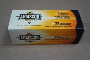 lot 189 image: 500 Armscor .22 LR 40 Gr Solid Ammo