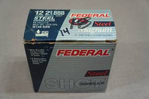 lot 196 image: 14 Federal 12 Gauge 2-34 Magnum Steel BBB Shot Shotshells