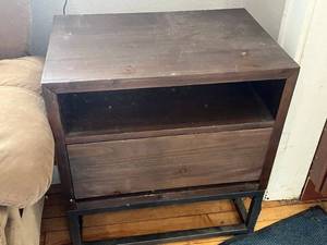 lot 62 image: At Home D46 Nightstand - Dark Wood Finish, Open Shelf & Drawer