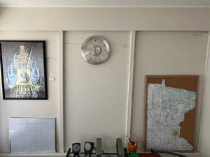 lot 71 image: Sterling Wall Clock - Austin Poster - Whiteboard Calendar - Texas Map Corkboard