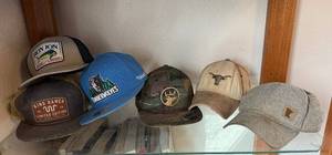 lot 86 image: Caps - Timberwolves, King Ranch LE, Longhorn, Iron Jon Surf Shop, Camouflage, Grey Patch Hats