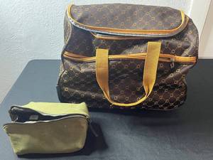 lot 89 image: American Flyer Monogram Duffel Bag & Olive Pouch - Vintage Travel Set