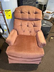 lot 127 image: Tufted Armchair - Brown Upholstered Slipcover, Plush Back & Arms