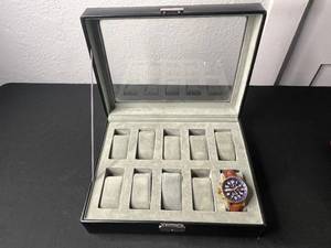 lot 152 image: Invicta 3829 Chronograph Watch - Blue Dial, Leather Strap, 100m WR - unauthenticated w Watch Case