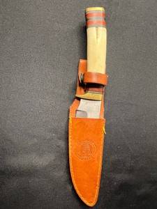 lot 173 image: Chippewa Cutlery Fixed-Blade Hunting Knife - Bone Handle, Leather Sheath