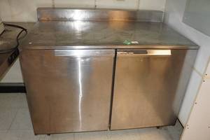lot 35 image: Commercial Rolling Cooler with Stainless Work Top