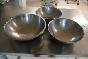 lot 42 image: 3 Large Stainless Mixing Bowls