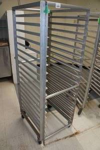 lot 39 image: Industrial Stainless Steel Baking Tray Rolling Rack