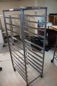 lot 38A image: Industrial Stainless Steel Baking Tray Rolling Rack
