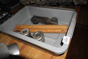 lot 99 image: Rolling Pins, Dough Cutters and Doughnut Cutters with Tub