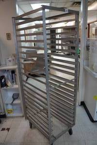 lot 51A image: Industrial Stainless Steel Baking Tray Rolling Rack