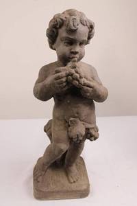 lot 2 image: Cherub Cement Statue - Small Garden Figurine, 24