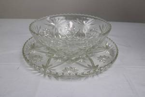 lot 10 image: Crystal Starburst Cut-Glass Compote Bowl With Matching Plate 10