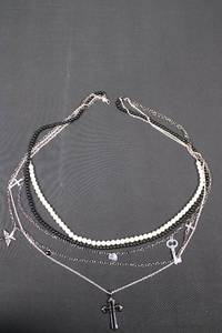 lot 38 image: Bebe Pearl Cross Multi Necklace Set with Heart Earrings & Guess Choker