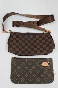 lot 49 image: Louis Vuitton Damier Ebene Crossbody Bag with Strap & Monogram Pouch