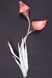 lot 59 image: Copper Lily Metal Sculpture - Two-Bloom Stem Plant Art