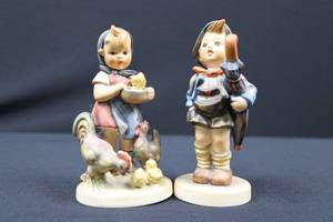 lot 68 image: Goebel Porcelain Figurines - Pair of Children with Chickens (Lot of 2)