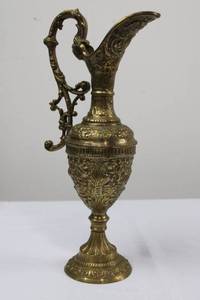 lot 69 image: Brass Indian Ewer - Ornate Embossed Pattern with Filigree Handle 15
