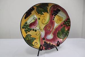 lot 71 image: Clay Art Wine Garden StoneLite Hand Painted Stoneware Plate 17.5