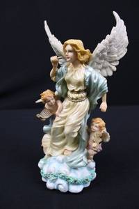 lot 76 image: Angel Figurine with Cherubs on Cloud Base