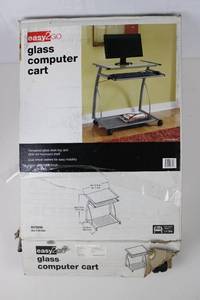 lot 99 image: easy2GO Glass Computer Cart with Tempered Glass Desk Top