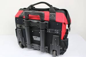 Husky Rolling Tool Bag - Red/Black, 18in, Telescoping Handle & Front Pockets 15" x 16"