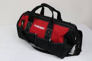 lot 112 image: HUSKY RedBlack Tool Bag with Exterior Pockets and Shoulder Strap approx 20 in L x 9 in W x 9 in H