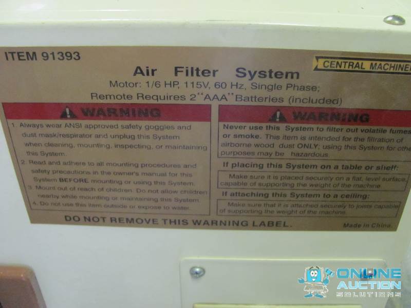 lot 4 image: CENTRAL MACHINERY Air Filter System. Item #91...