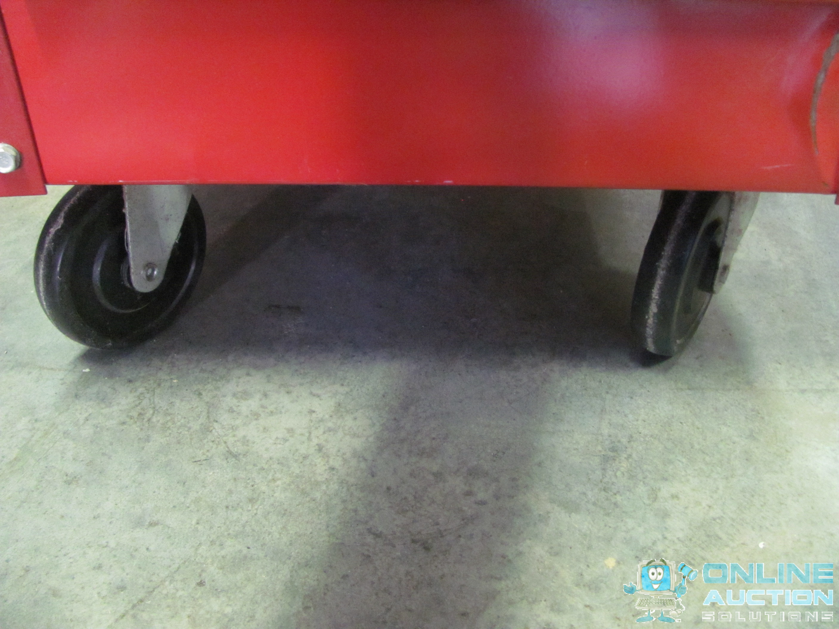 lot 34 image: This Red Rolling Metal Cart with bottom shelf...