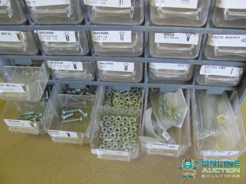 lot 61 image: 25-Bin Hardware Cabinet with assorted hardwar...