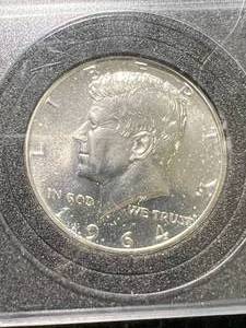 lot 28 image: 1964 US PROOF KENNEDY HALF DOLLAR IN CASE