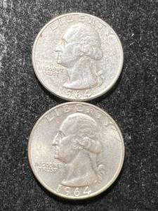lot 29 image: 2 US 1964 WASHINGTON QUARTERS