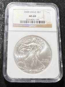 lot 42 image: 2008 AMERICAN SILVER EAGLE NGC MS69