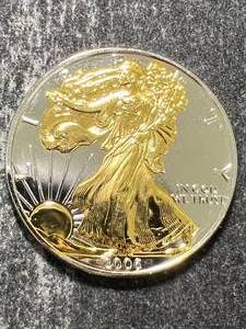 lot 47 image: 2006 AMERICAN SILVER EAGLE 1 TROY OZ .999 FINE SILVER GOLD PLATED