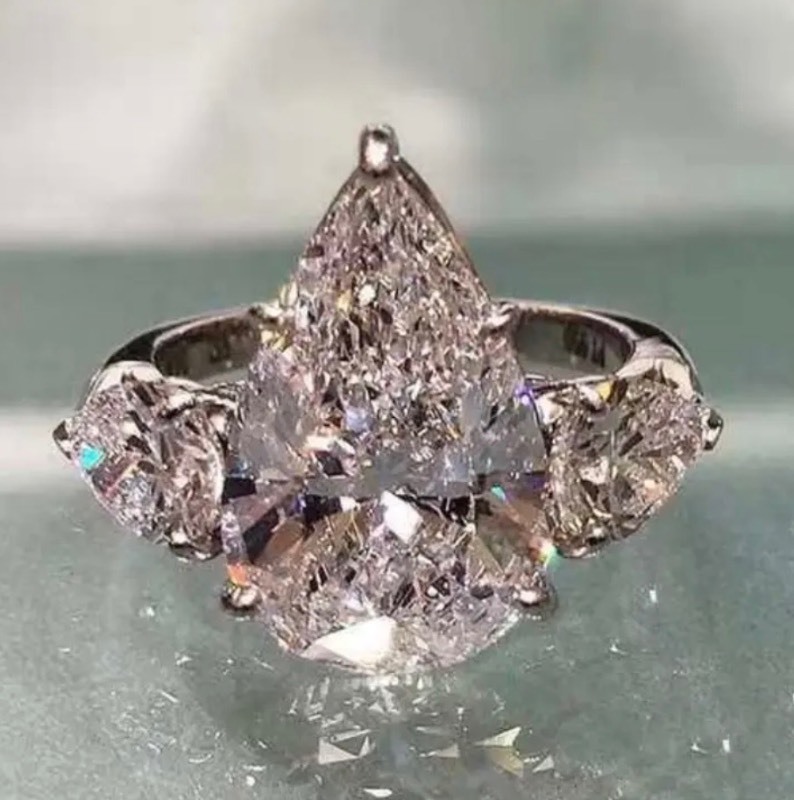 Silver Plated Moissanite Versatile Drop Ring, Size 9 - Brand New