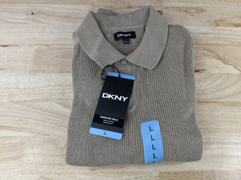 DKNY Mens Size Large Cream Sweater Polo $89 Retail - Brand New