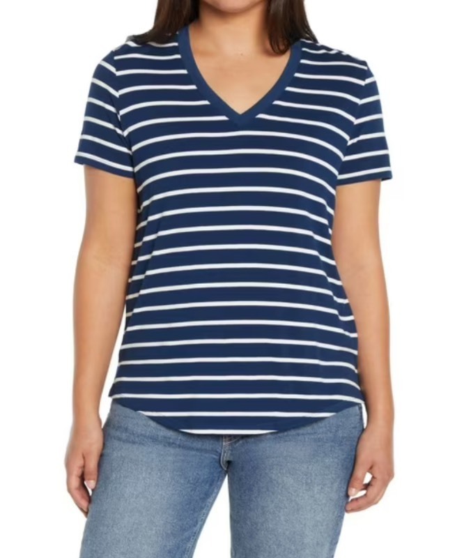 GAP Striped V-Neck Blue T-Shirt - Womens Size Small - $35 Retail - Brand New