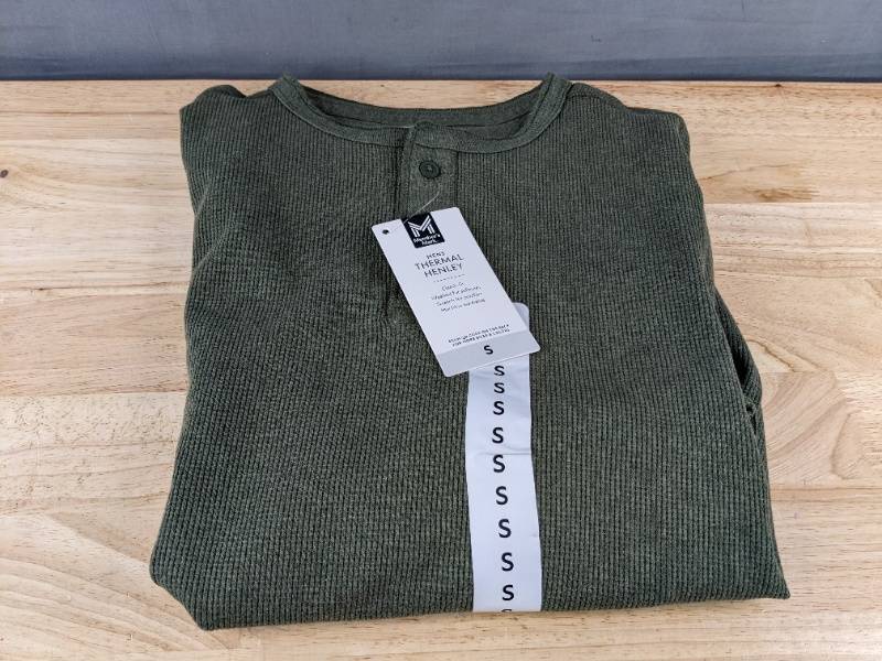Members Mark Thermal Henley Long Sleeve Shirt, Mens Small Green - Brand New