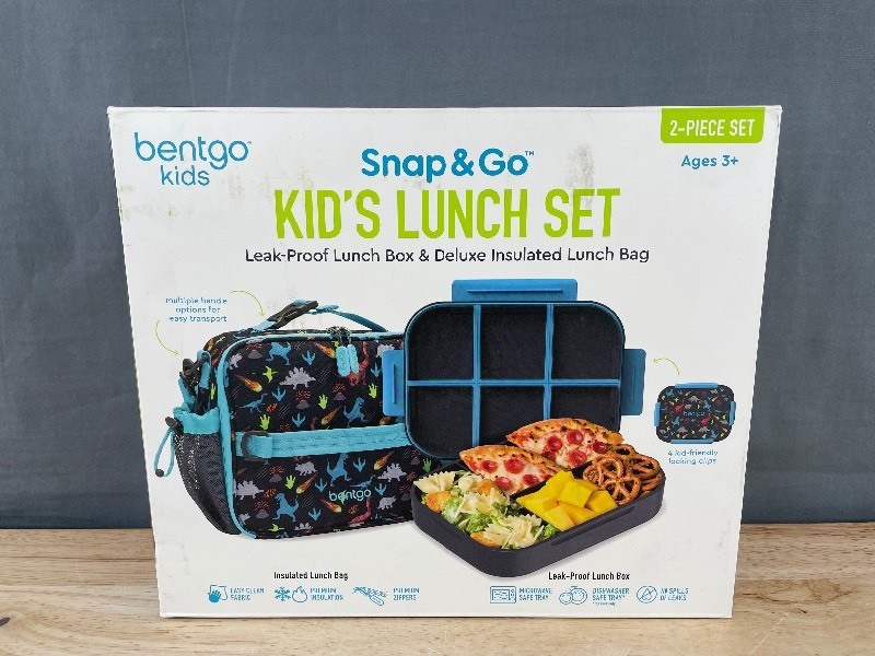 Bentgo Kids Snap & Go Leak-Proof Black Dinosaur Lunch Set - Brand New